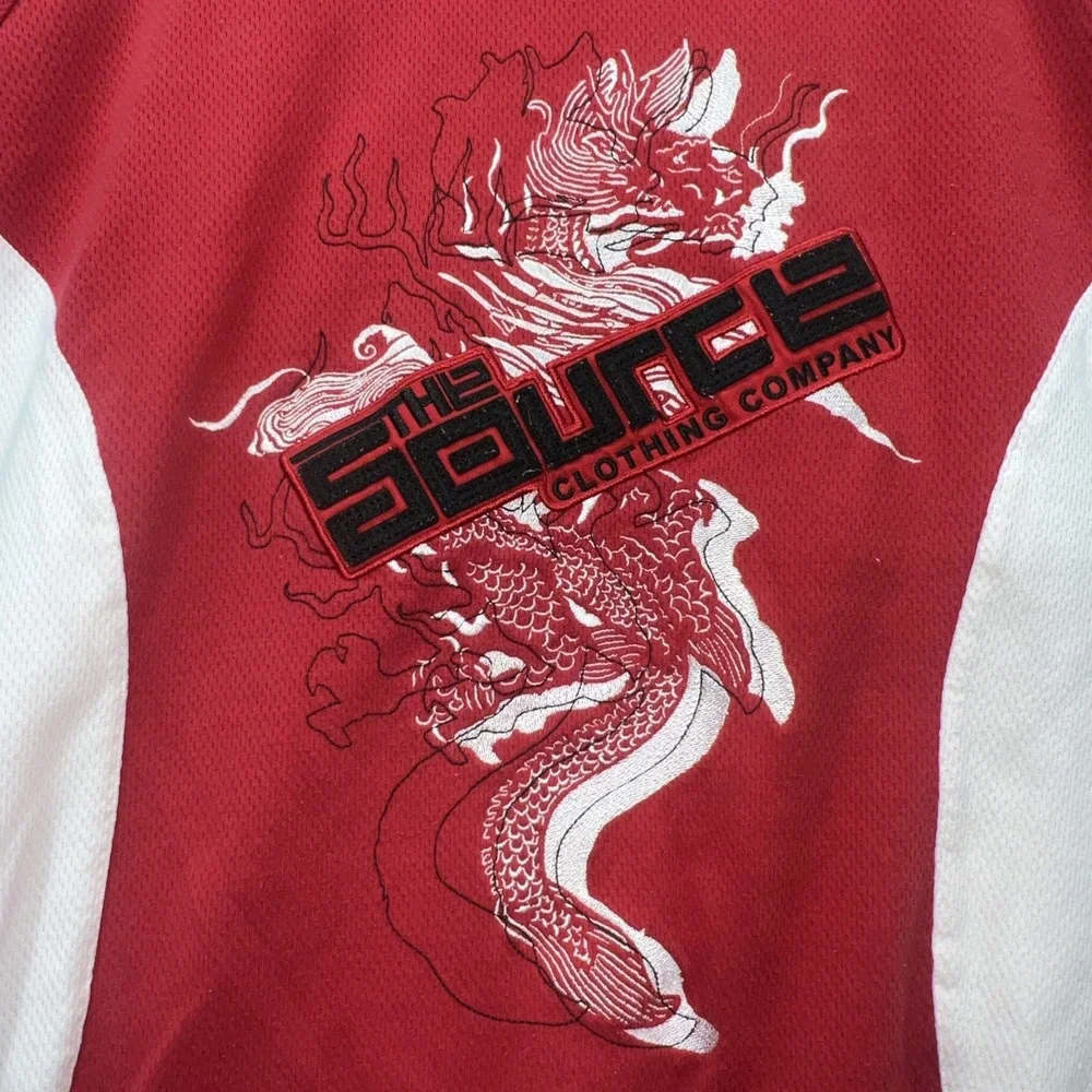 The Source Clothing Co. Jacket Jersey Knit Red Black VTG Rare Hip Hop Sz XL